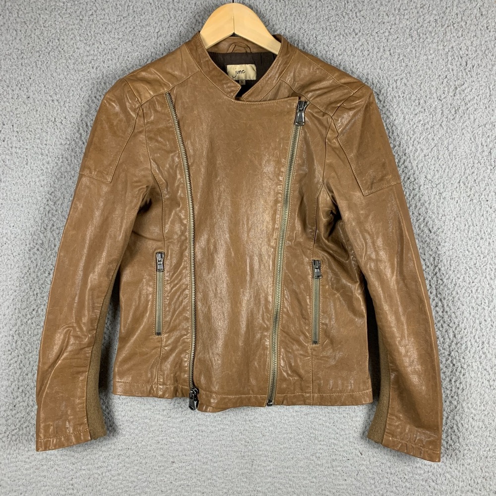 June‎ Moto Jacket Women Small Leather Brown Anthropologie